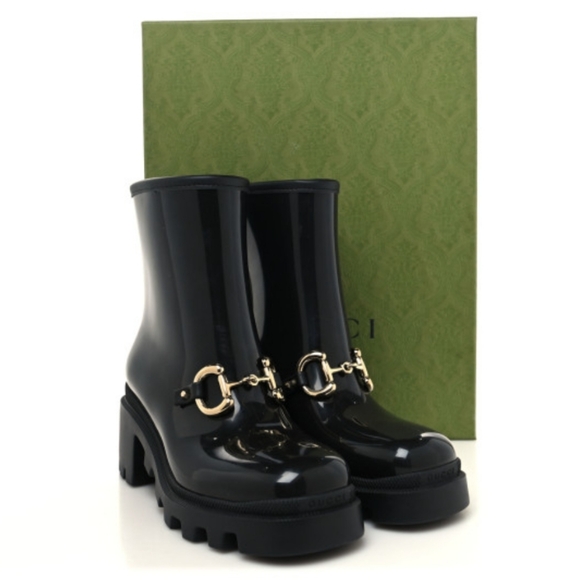 Gucci Rubber Waterproof Horsebit Ankle Boots 39 Black - Picture 1 of 16